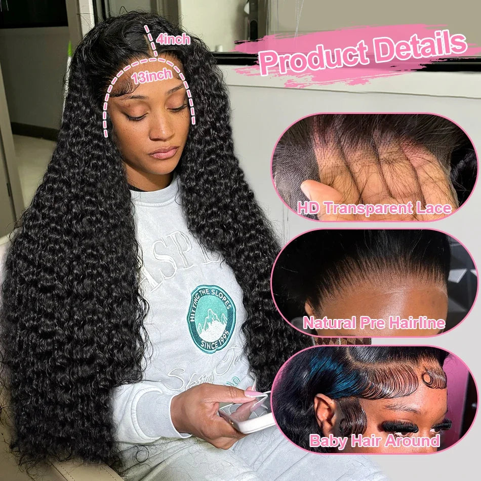High Density 13x6 Hd Lace Frontal Wigs Brazilian 30 40 Inch Loose Deep Wave Curly Human Hair Wigs For Black Women Preplucked