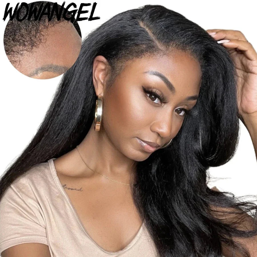 13x6 HD Lace Full Frontal Wig 4C Kinky Baby Hair 250% Afro Kinky Straight HD Full Frontal Wig Remy Hair Pre Plucked For Women