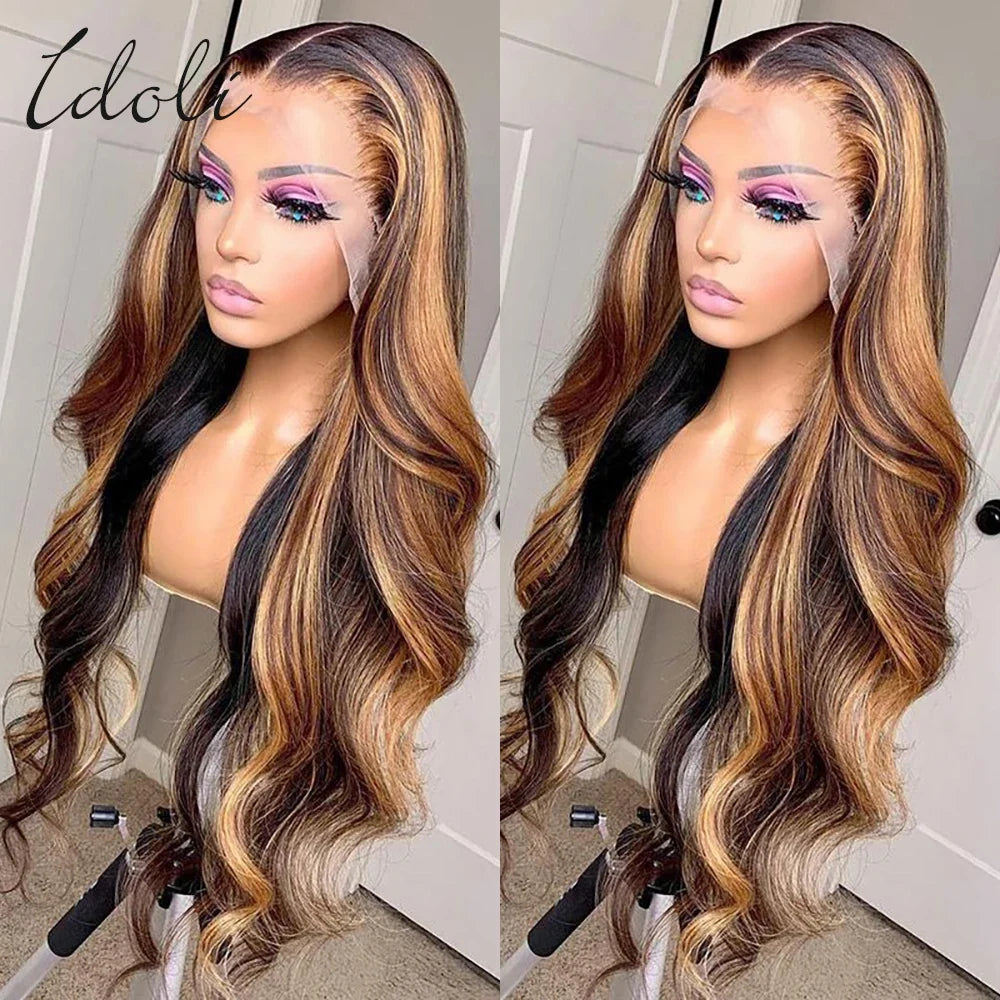 Highlight Wig Human Hair Body Wave Lace Frontal Wigs Colored 13x4 Lace Frontal Wig P4/27 Ombre Honey Blond Lace Front Human Hair