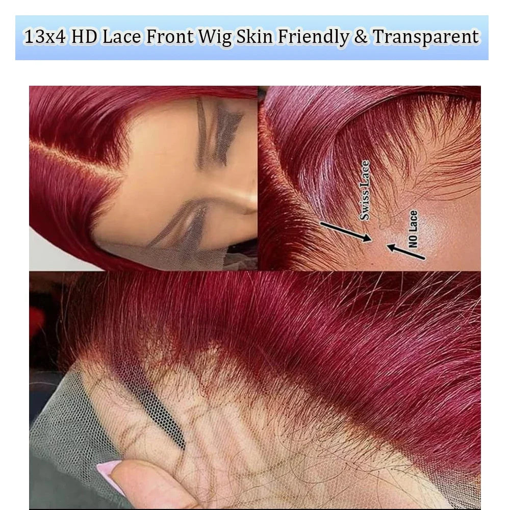 250 Density Burgundy 13x4 HD Lace Frontal Body Wave Wig for Women 99J Colored for Daily Party Use