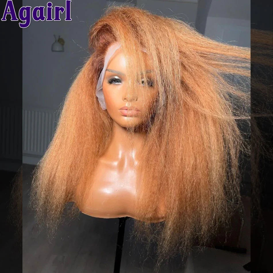 200% Orange Brown Yaki Kinky Straight Human Hair Wigs 13x4 13x6 Lace Frontal Wig Pre Plucked Ready To Go 6x4 Lace Wigs for Women