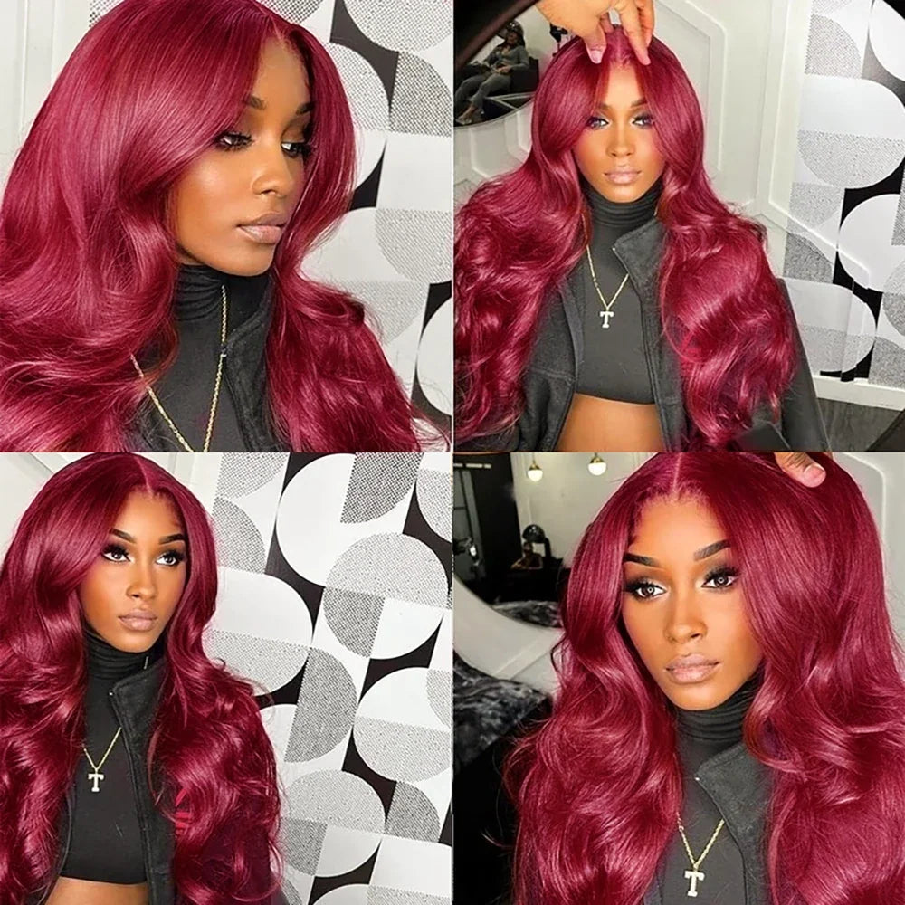 Body Wave Wig Burgundy Lace Front Wig 13x4 13x6 Hd Lace Frontal Wig 4x4 Lace Wig Human Hair Pre Plucked 99j Red Colored Wig