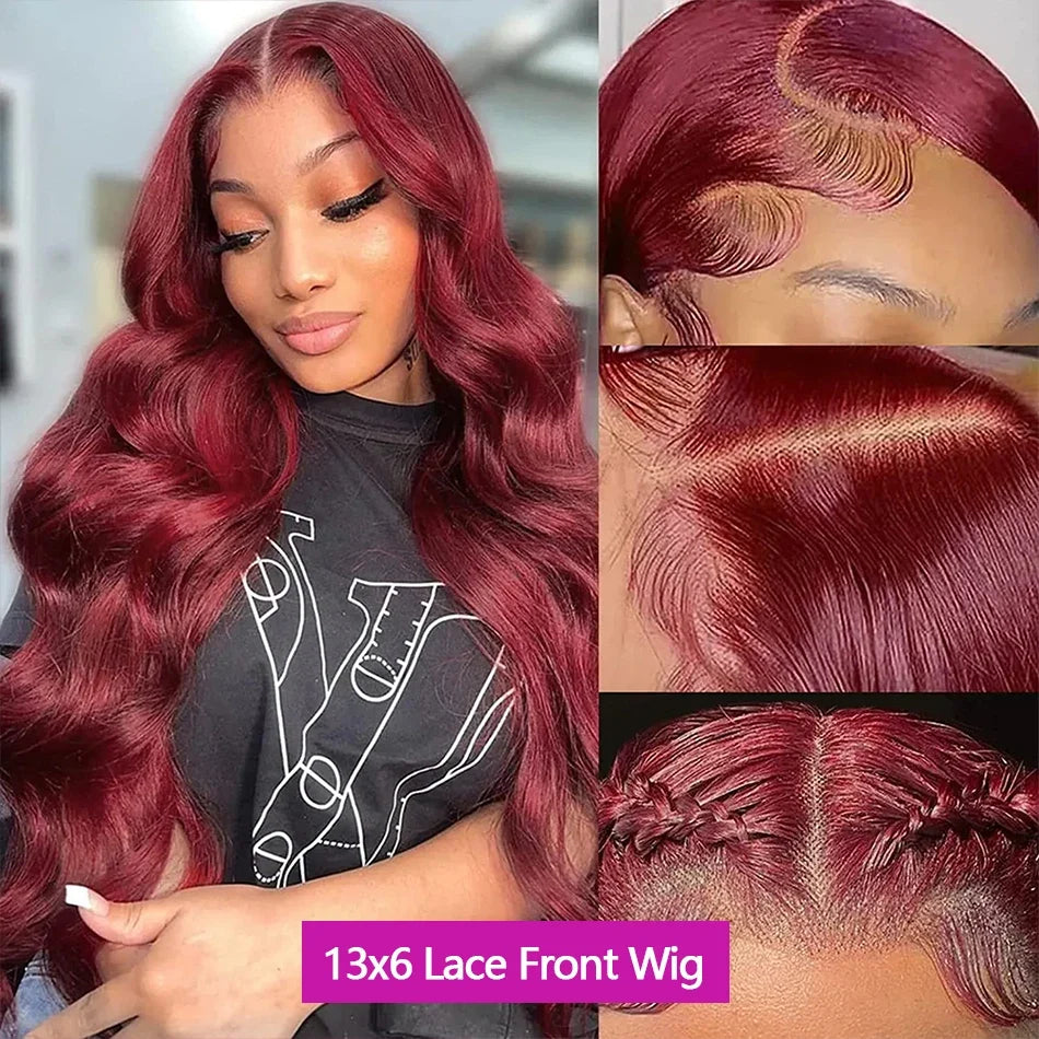 Body Wave Wig Burgundy Lace Front Wig 13x4 13x6 Hd Lace Frontal Wig 4x4 Lace Wig Human Hair Pre Plucked 99j Red Colored Wig