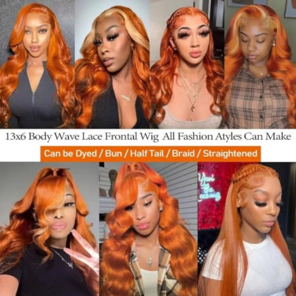 Ginger Human Hair Wigs Body Wave Frontal Wig 13X6 Human Hair 30 Inch Colored Lace Front Wig Brazilian Hair 250 Density For Women