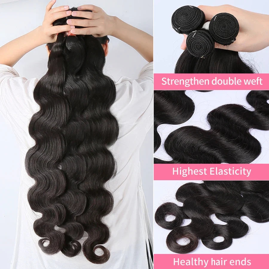 Raw Brazilian Human Hair Bundles Body Wave 3 4 Bundle 28 30 Inch Virgin Remy Hair Extensions For Women Sew In Quick Weave Bundle