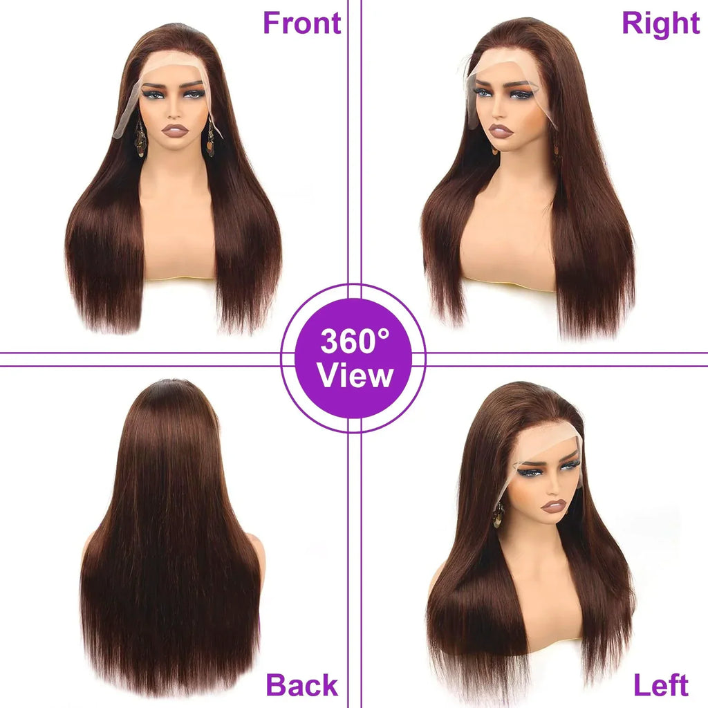 13X6 Chocolate Brown Lace Front Wigs 13X4 Bone Straight Human Hair 30 32 Inch Lace Frontal Colored Wig 100% Brazilian For Women