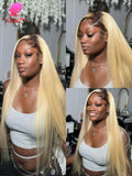 13x6 Lace Frontal Wig 1B 613 Ombre Blonde Full Lace Human Hair Wig Dark Roots Pre Plucked  Lace Front Human Hair Wigs for Women