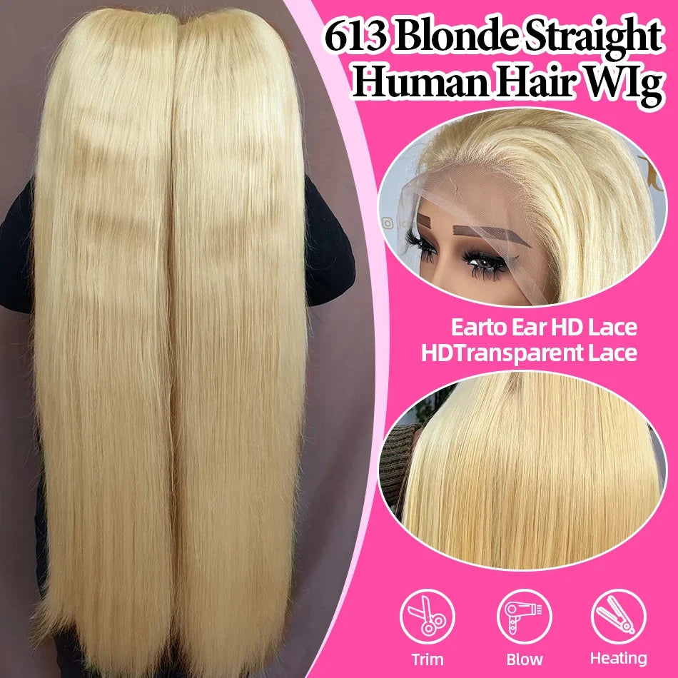Rosabeauty 40 Inch 13x4 Straight 613 Hd Honey Blonde Lace Front Human Hair Wigs Brazilian 13x6 Color Lace Frontal Wigs For Women
