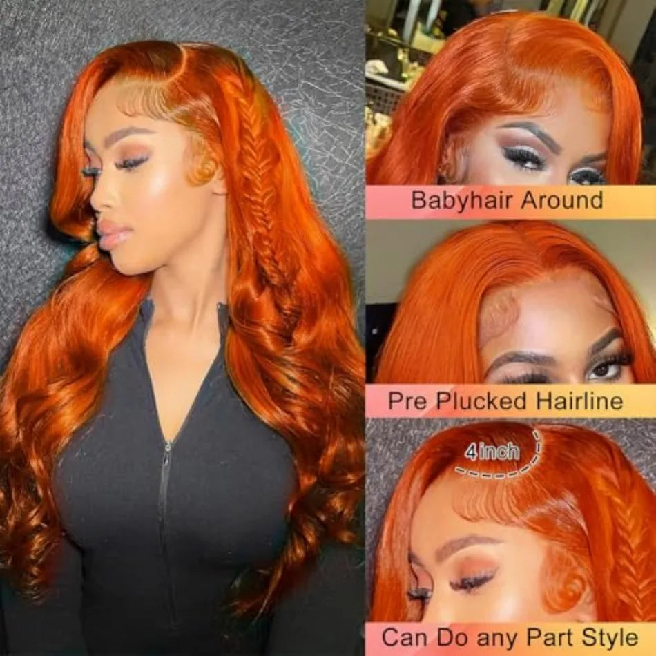 Ginger Human Hair Wigs Body Wave Frontal Wig 13X6 Human Hair 30 Inch Colored Lace Front Wig Brazilian Hair 250 Density For Women