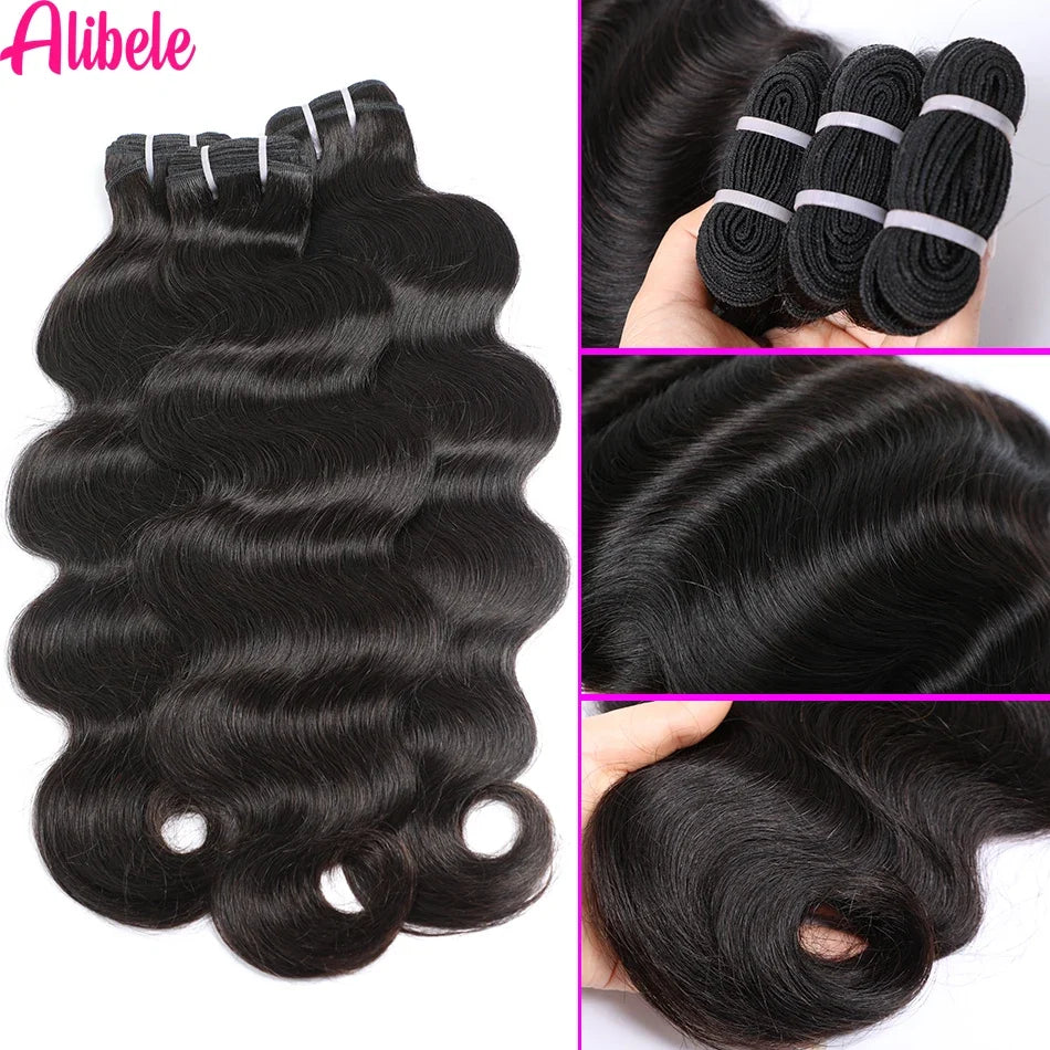 12A Grade Body Wave Bundles Malaysia Raw Hair Weave Bundles Alibele Hair Water Wave Bundles Wholesale Bundles Natural BlackColor