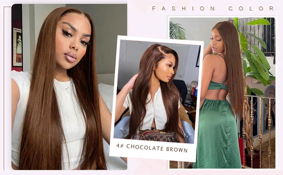 13X6 Chocolate Brown Lace Front Wigs 13X4 Bone Straight Human Hair 30 32 Inch Lace Frontal Colored Wig 100% Brazilian For Women