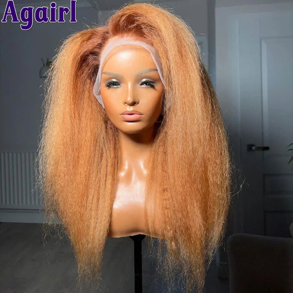 200% Orange Brown Yaki Kinky Straight Human Hair Wigs 13x4 13x6 Lace Frontal Wig Pre Plucked Ready To Go 6x4 Lace Wigs for Women
