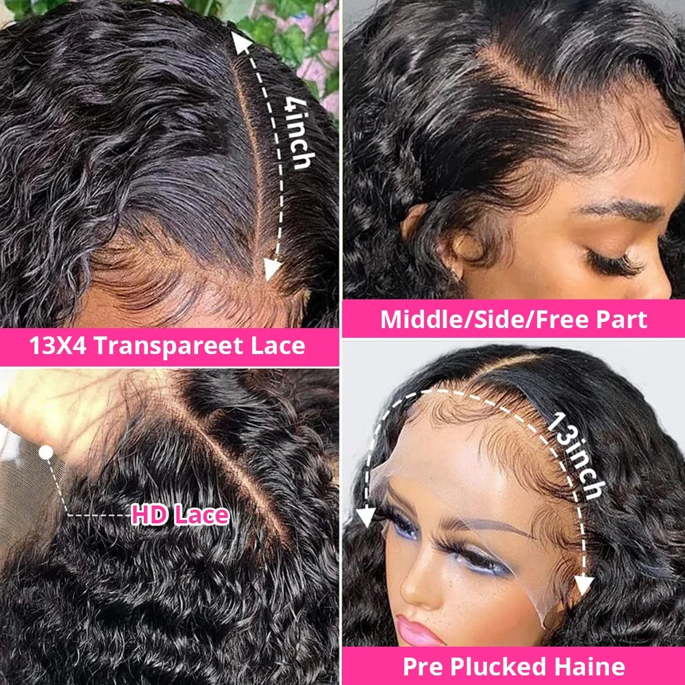 Deep Wave Frontal Wig 13x6 HD Lace Frontal Wig 13X4 28 30 32 34 36 Inch Human Hair Lace Frontal Wig Deep Curly Lace Front Wig