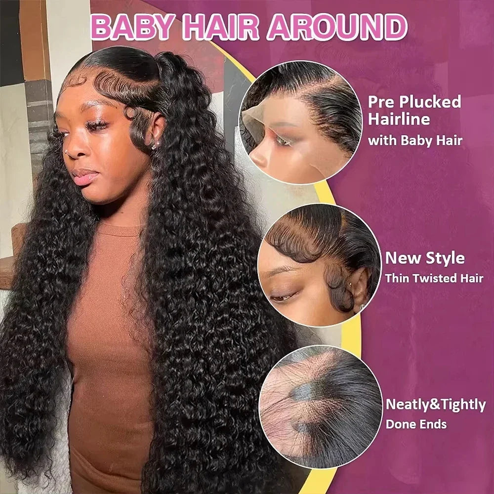 300% Curly Lace Front Human Hair Wig Wet and Wavy Wigs For Women Water Deep Wave 13x6 HD Lace Frontal Human Hair Wig 250 Density