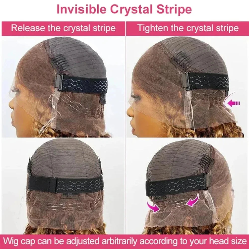 Highlight Invisible Strap HD 360 Full Lace Wig Drawstring Human Hair Wigs P4/27 360 Lace Front Wig Deep Curly Glueless Wig