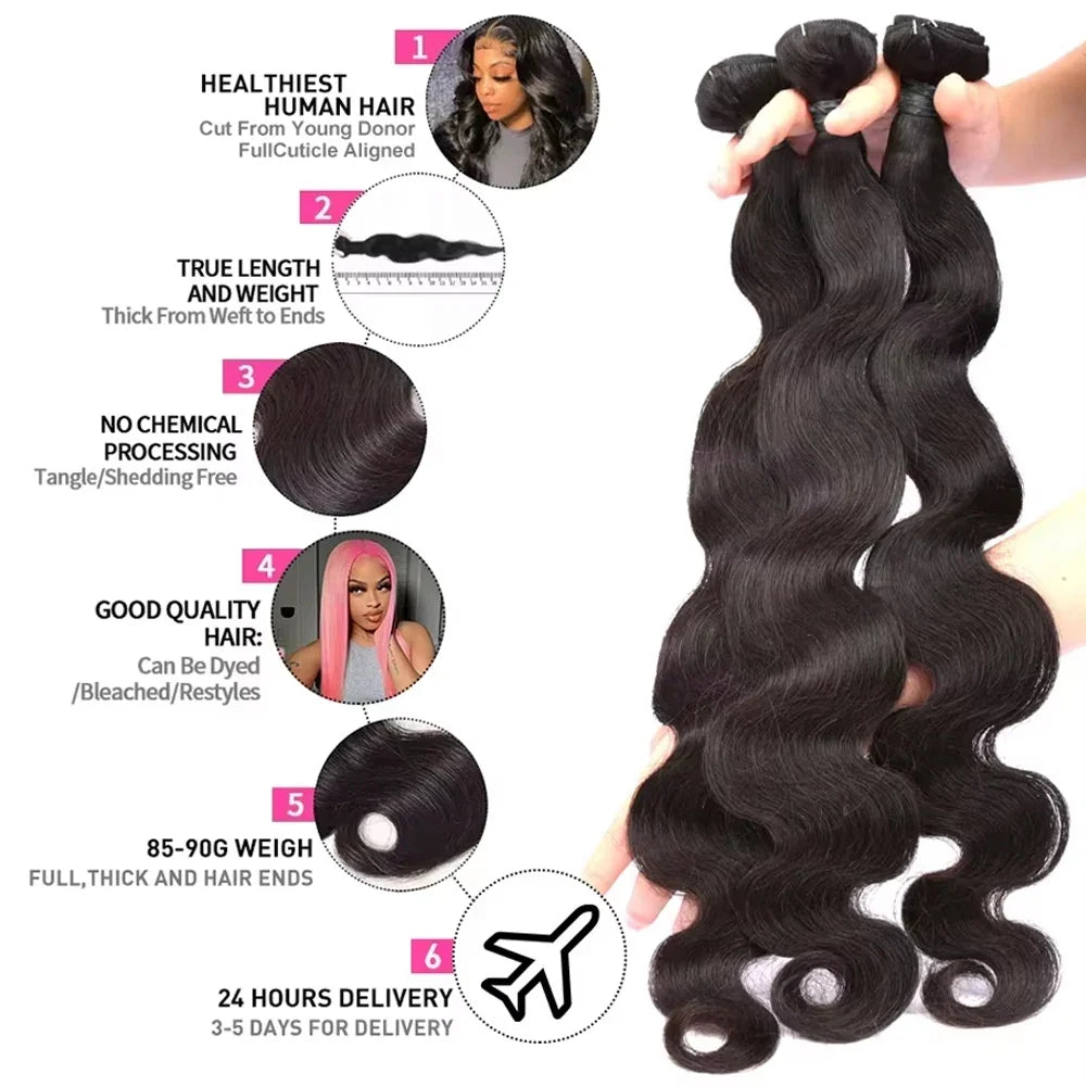 Raw Brazilian Human Hair Bundles Body Wave 3 4 Bundle 28 30 Inch Virgin Remy Hair Extensions For Women Sew In Quick Weave Bundle