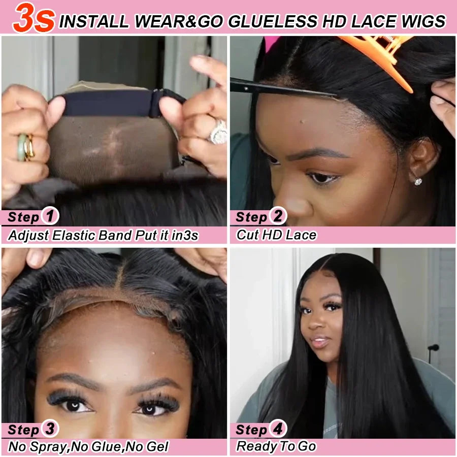 Wow Angel Glueless Wigs 5x5 HD Lace Closure Wigs Silk Straight Melt Skins Deep Part Ready to Go Human Hair Wig Remy For Woman