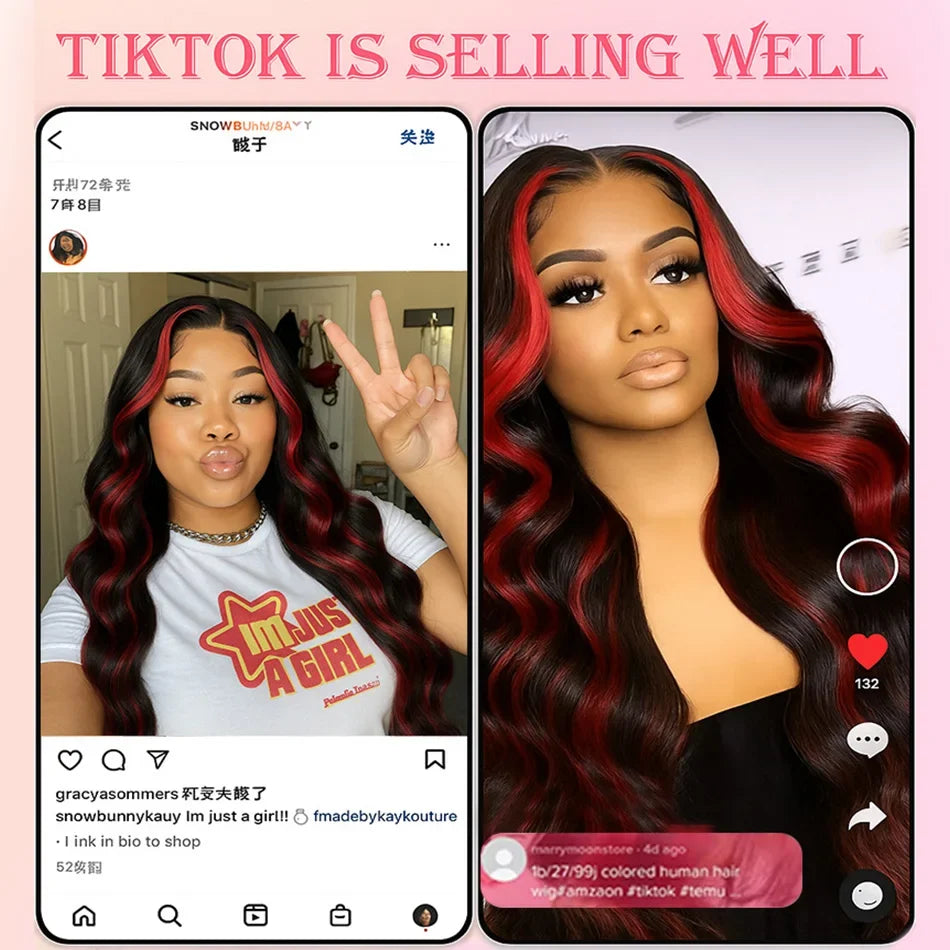 1B/99j Burgundy Highlight Lace Front Wig 30 Inch 5x5 Glueless Body Wave Wear And Go Wigs Brazilain Red Colored Human Hair Wigs