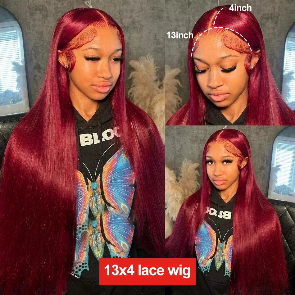 99J Burgundy Lace Front Wig 13x6 Brazilian Human Hair 13x4 Straight Red Colored Lace Frontal Human Hair Wigs Woman Pre Plucked