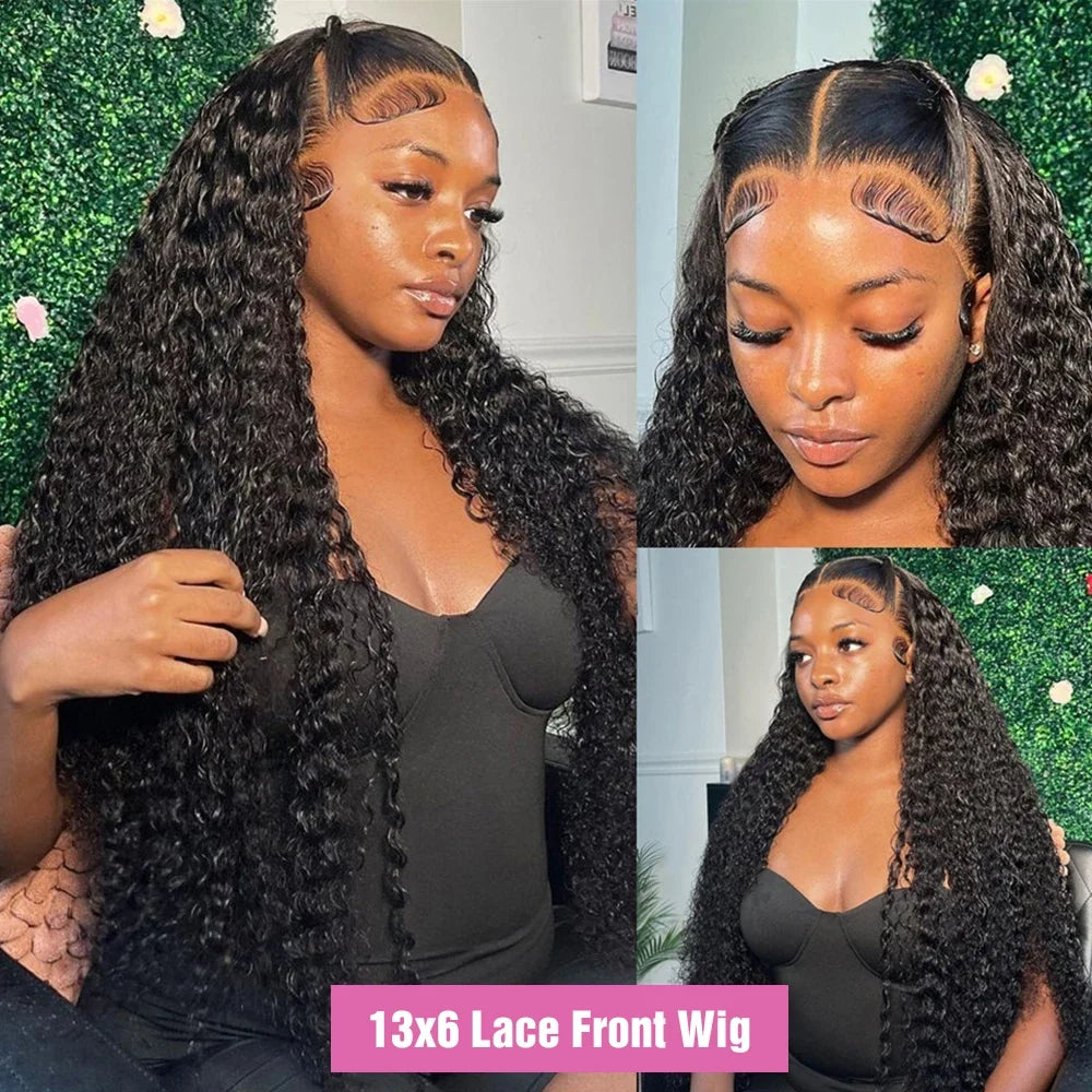 300% Curly Lace Front Human Hair Wig Wet and Wavy Wigs For Women Water Deep Wave 13x6 HD Lace Frontal Human Hair Wig 250 Density