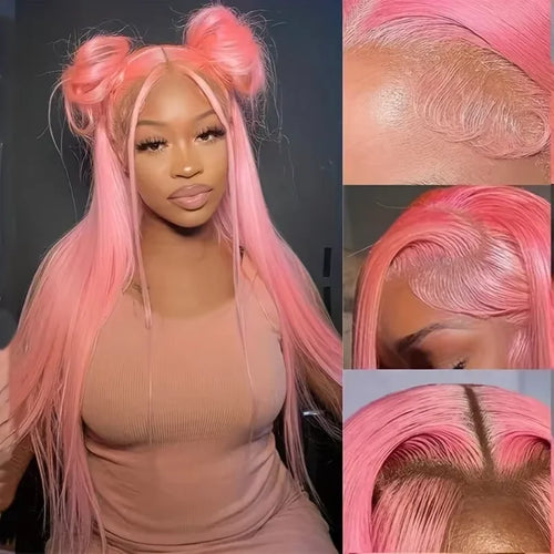 250% Density Light Pink Bone Straight Pink Human Hair Wig 30 Inch 13x6 HD Transparent Lace Frontal Wigs Real Human Hair