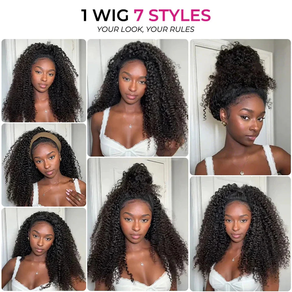 Kinky Curly Half Wig Human Hair 3 4 Flip Over Half Wig Afro Curly Wear Go Glueless Wig 300% Density Full Human Hair Wigs on Sale