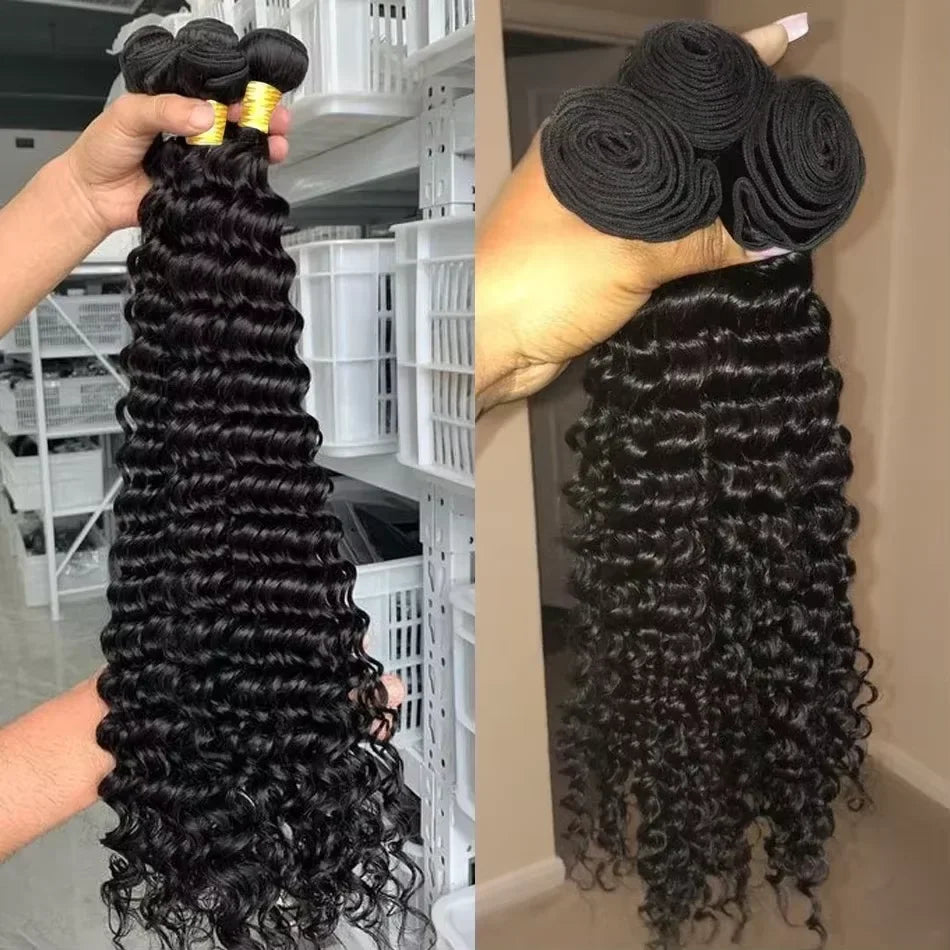 Human Hair Bundles With Closure Burmese Deep Wave Raw 3 4 Bundles With 4x4 5x5 HD Lace Closure Curly Weave With 13x4 Frontal
