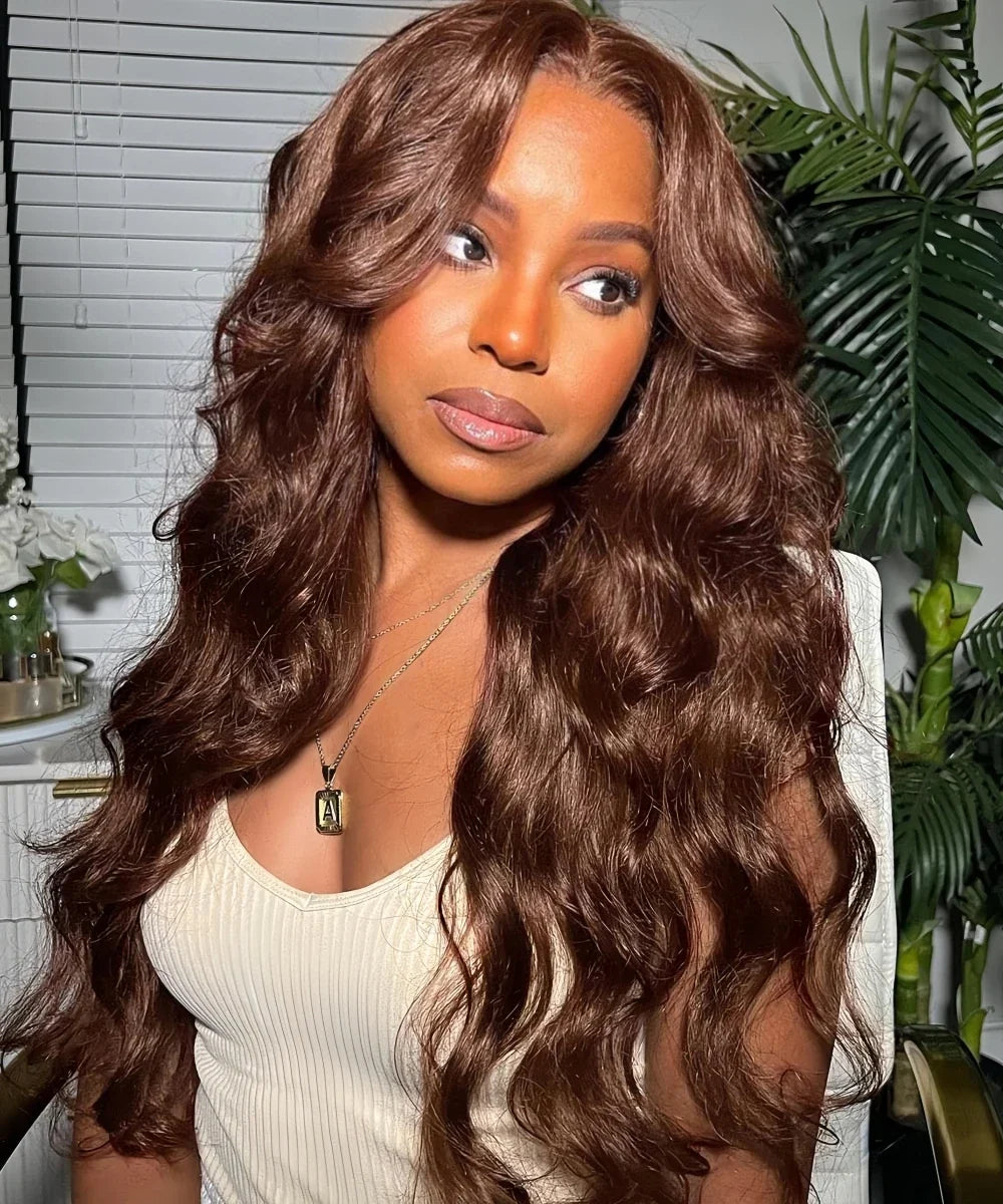 #4 Brown Highlight Human Crochet Hair With String Body Wave Invisible Pre Separated Knotless Crochet Hair Extensions For Braid