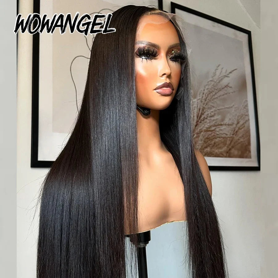34in Jet Black 13x6 HD Transparent Lace Frontal Wigs Bone Straight Pre Plucked Real HD Lace Front Wigs Glueless 250% Virgin Hair