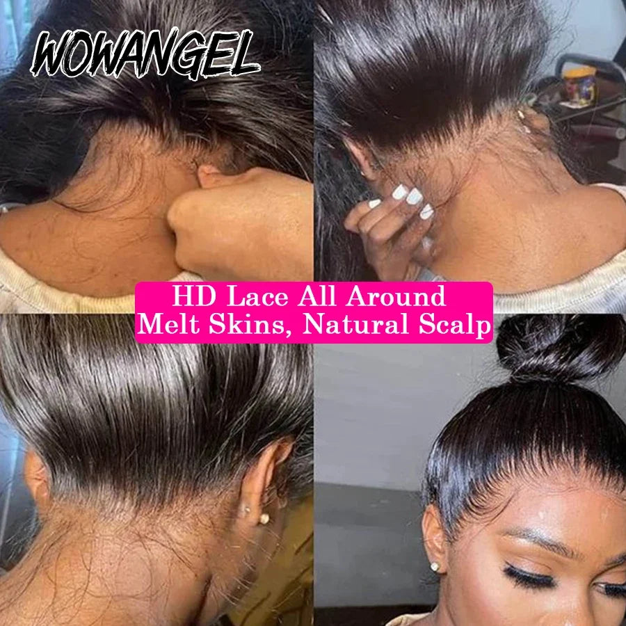 WowAngel 28in 360 HD Lace Front Wigs Straight Full Lace Human Hair Wigs Skins Melted Natural Scalp Remy Brazilian Hair For Women
