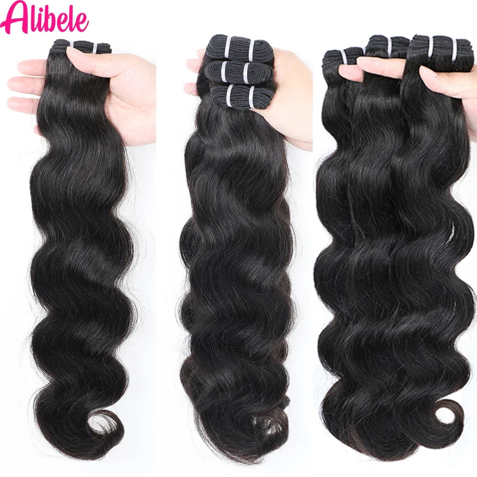 12A Grade Body Wave Bundles Malaysia Raw Hair Weave Bundles Alibele Hair Water Wave Bundles Wholesale Bundles Natural BlackColor