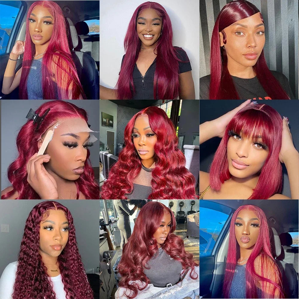 99J Burgundy Lace Front Wig 13x6 Brazilian Human Hair 13x4 Straight Red Colored Lace Frontal Human Hair Wigs Woman Pre Plucked