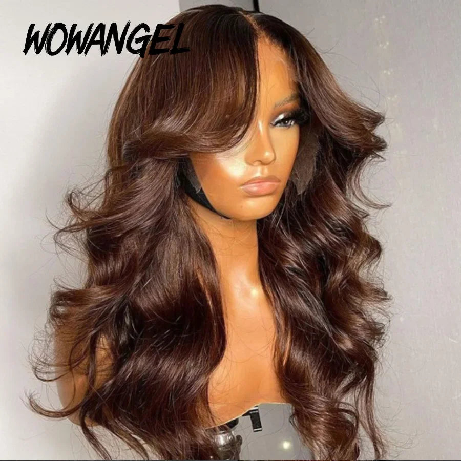 30 inches 13x4 HD Lace Frontal Wigs Body Wave Brown Wigs Chocolate Colored Wigs Melt Skin Transparent Lace Pre Plucked For Woman