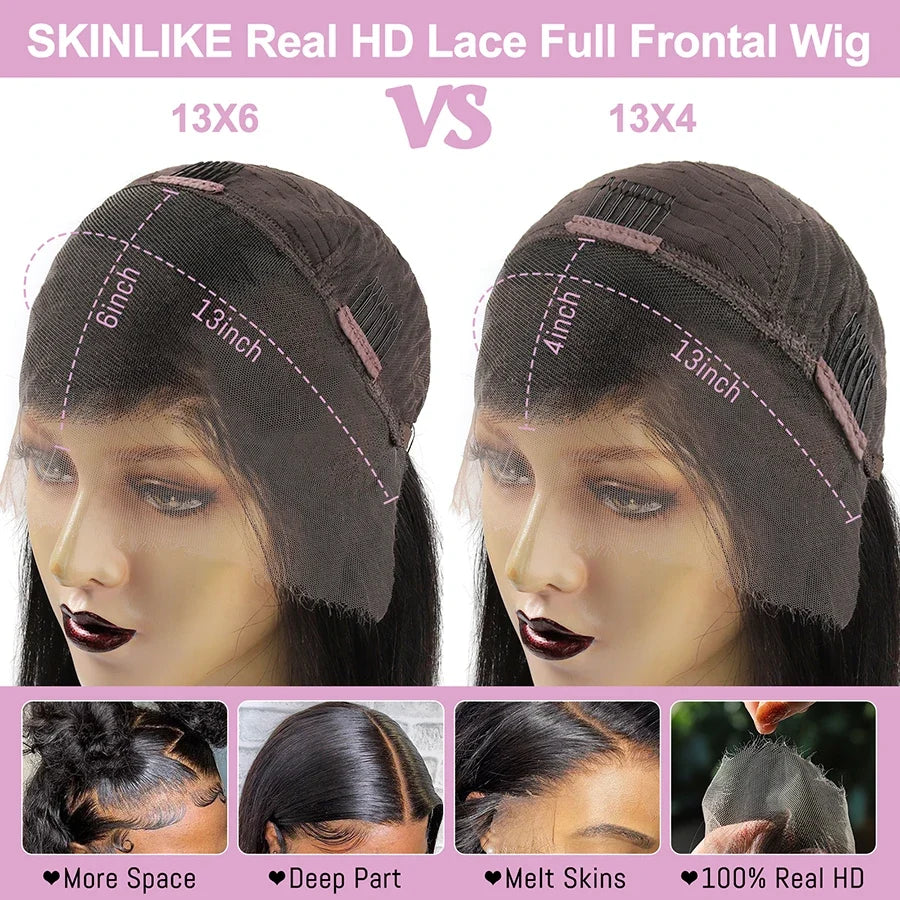 Wow Angel 36inch 13x6 HD Lace Frontal Human Hair Wigs Straight Virgin Hair Full Frontal Wigs for Woman Natural Scalp Melt Skins
